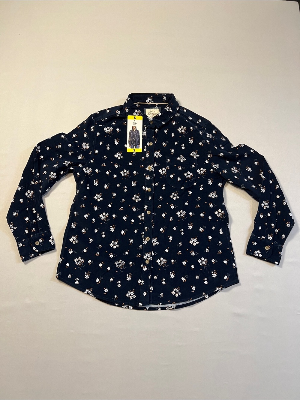JACHS Girlfriend Navy Floral Shirt with White & Tan Blossoms
